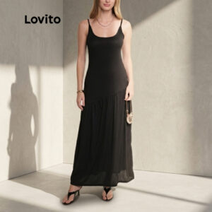Lovito Vestido Feminino de Malha com Recorte Assimétrico DRB18301860