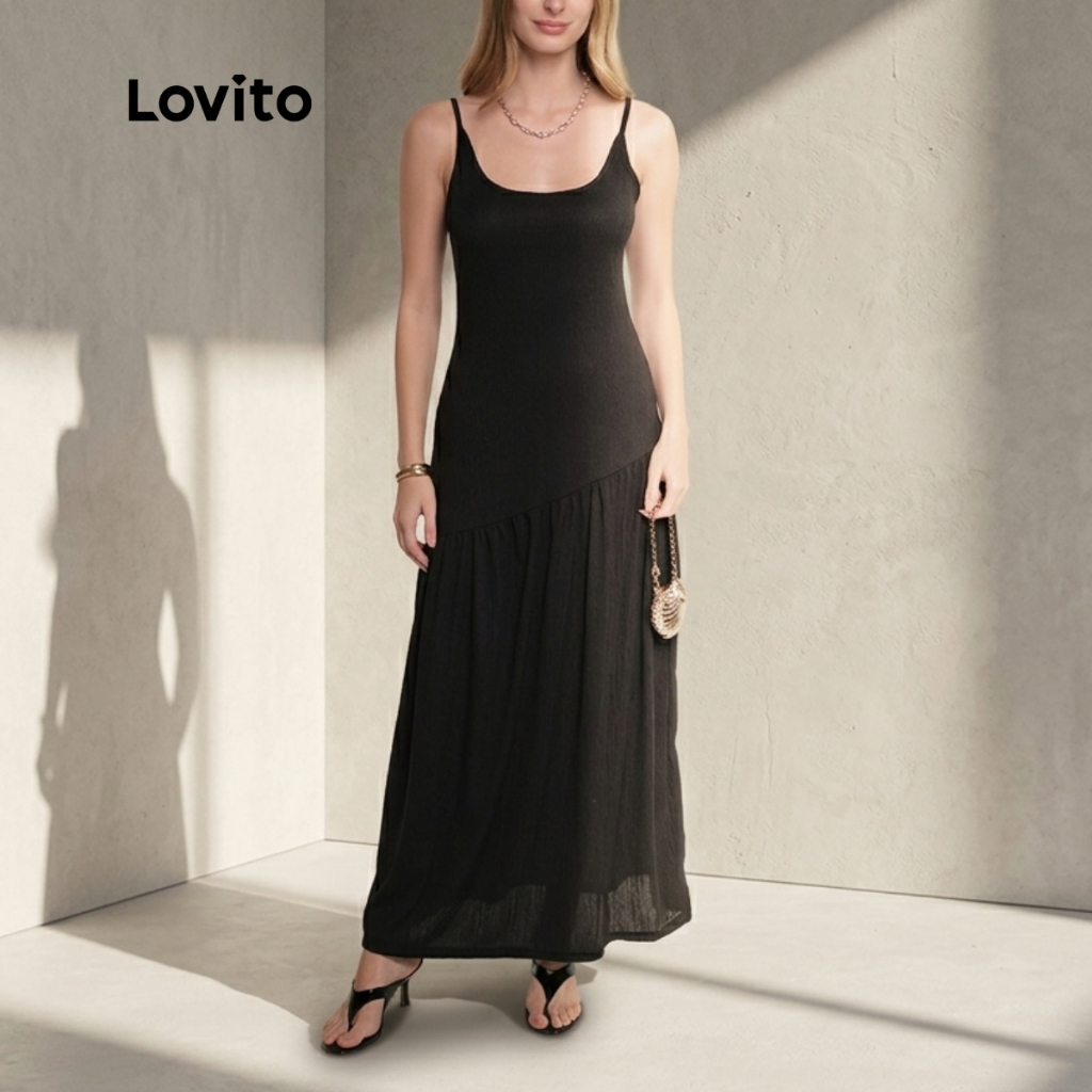 Lovito Vestido Feminino de Malha com Recorte Assimétrico DRB18301860
