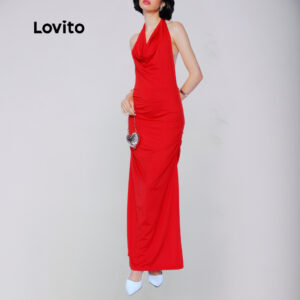 Lovito Vestido Feminino Decote Degagê DRB935BRL965