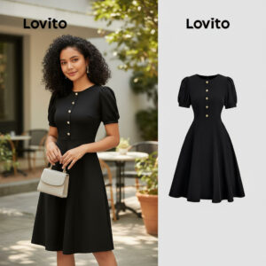Lovito Vestido Feminino Elegante de Primavera Verão com Botões em