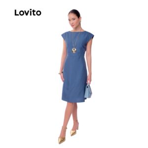 Lovito Vestido Feminino Elegante Midi Manga Japonesa DRB906BRL936
