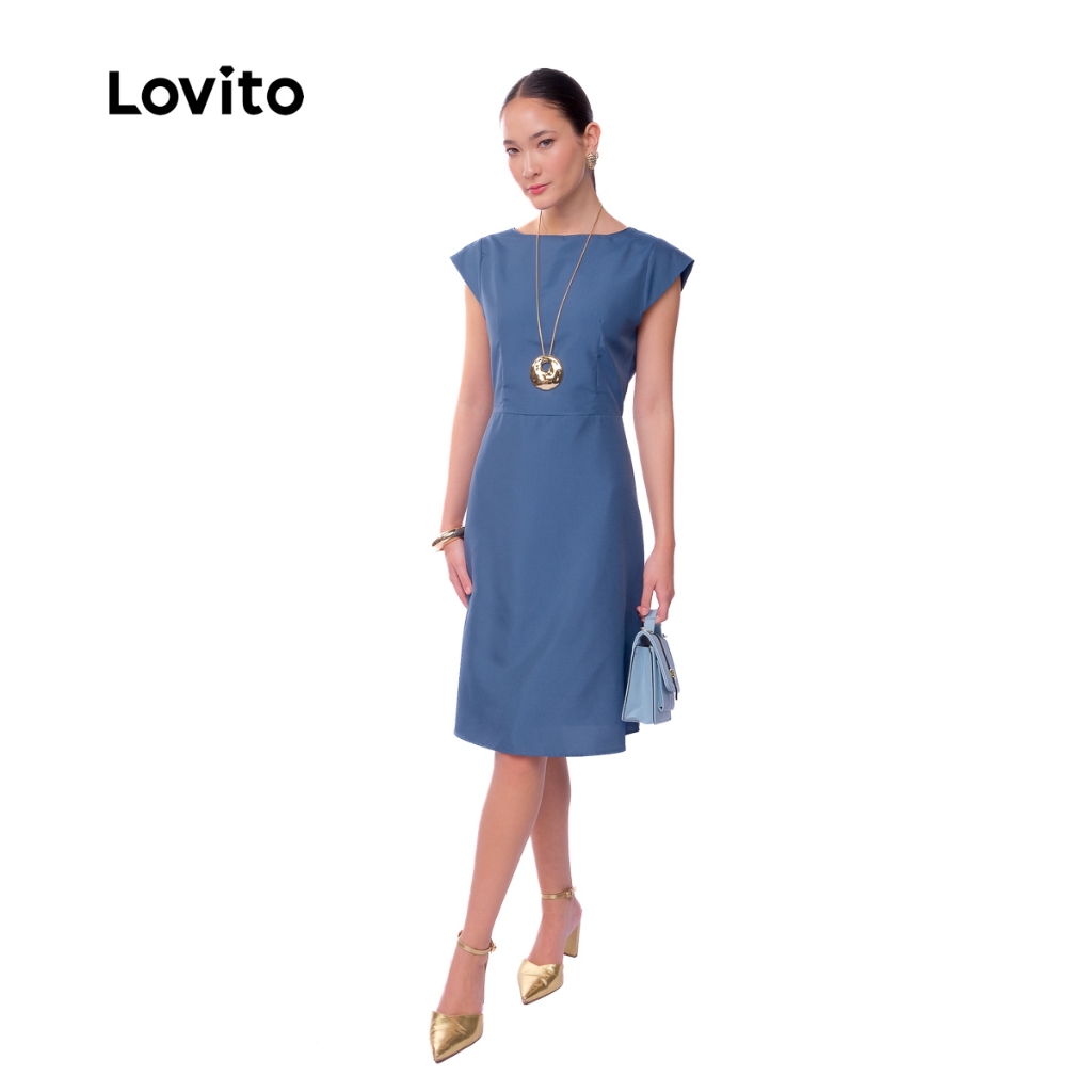 Lovito Vestido Feminino Elegante Midi Manga Japonesa DRB906BRL936