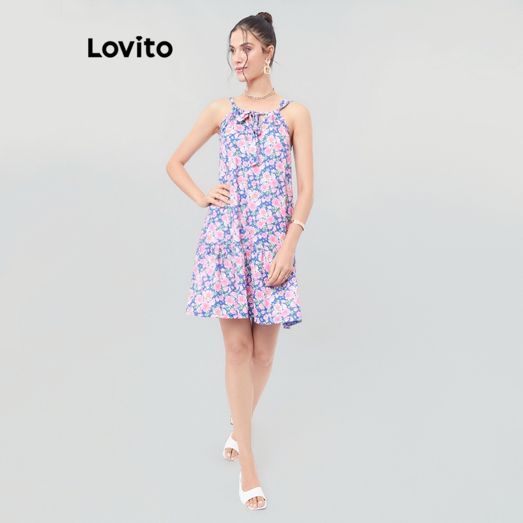 Lovito Vestido Feminino Estampado sem Mangas DRB217BRL246