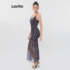 Lovito Vestido Feminino Longo em Tule Estampado DRB214BRL243
