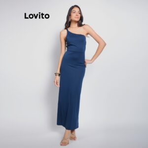 Lovito Vestido Feminino Longo Um Ombro Só DRB1331BRL1361