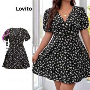 Lovito Vestido Feminino Plus Size Estampa Floral DRB9BR437
