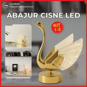 Luminária Abajur Cisne de Cristal Luxuoso Dourado Led Moderno Luz
