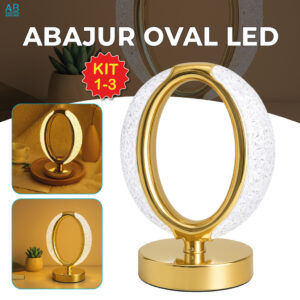 Luminária Abajur Oval de Cristal Luxuoso Dourado Led Moderno 3 Tons