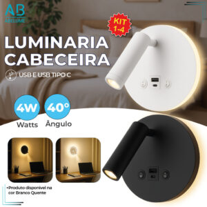 Luminária Arandela Cabeceira Led 8W Recarregável Branco ou Preto Luz — Decoração