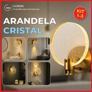 Luminária Arandela Cristal Led Redonda Dourada de Luxo Moderna Luz