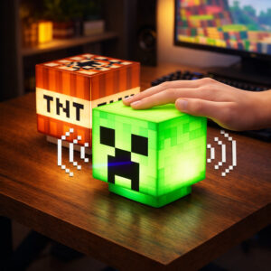 Luminária Creeper Tnt Minecraft LED Noturna Toque com Som
