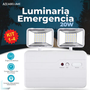 Luminária de Emergência LED Pro 20W com 2 Farol 40 Leds Luz Branco