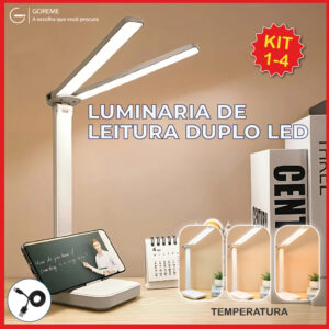 Luminária de Mesa Abajur Led Leitura Dupla 3 Tons de Luz Recarregável — Decoração