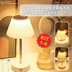 Luminária de Mesa Abajur LED Recarregável Retrátil de Aço Luz Neutra