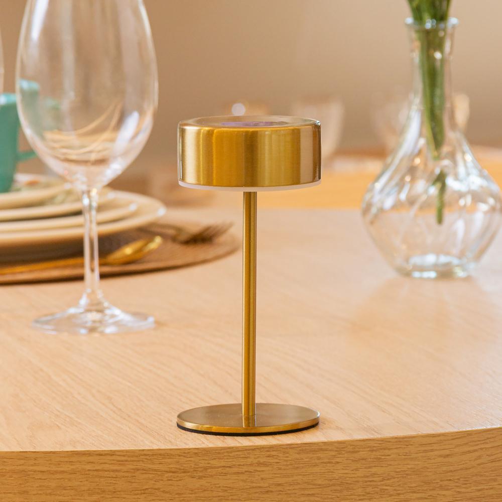 Luminária de Mesa Mini LED 3 Tons USB Lyra Dourada Lyor 16cm Metal