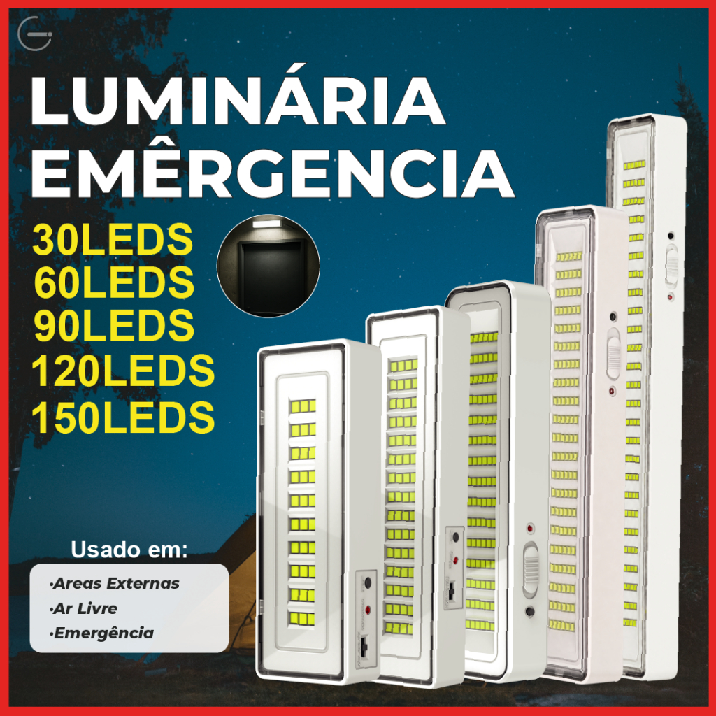 Luminária Emergência Lâmpada 150, 120, 90, 60 ou 30 Leds Recarregável — Decoração