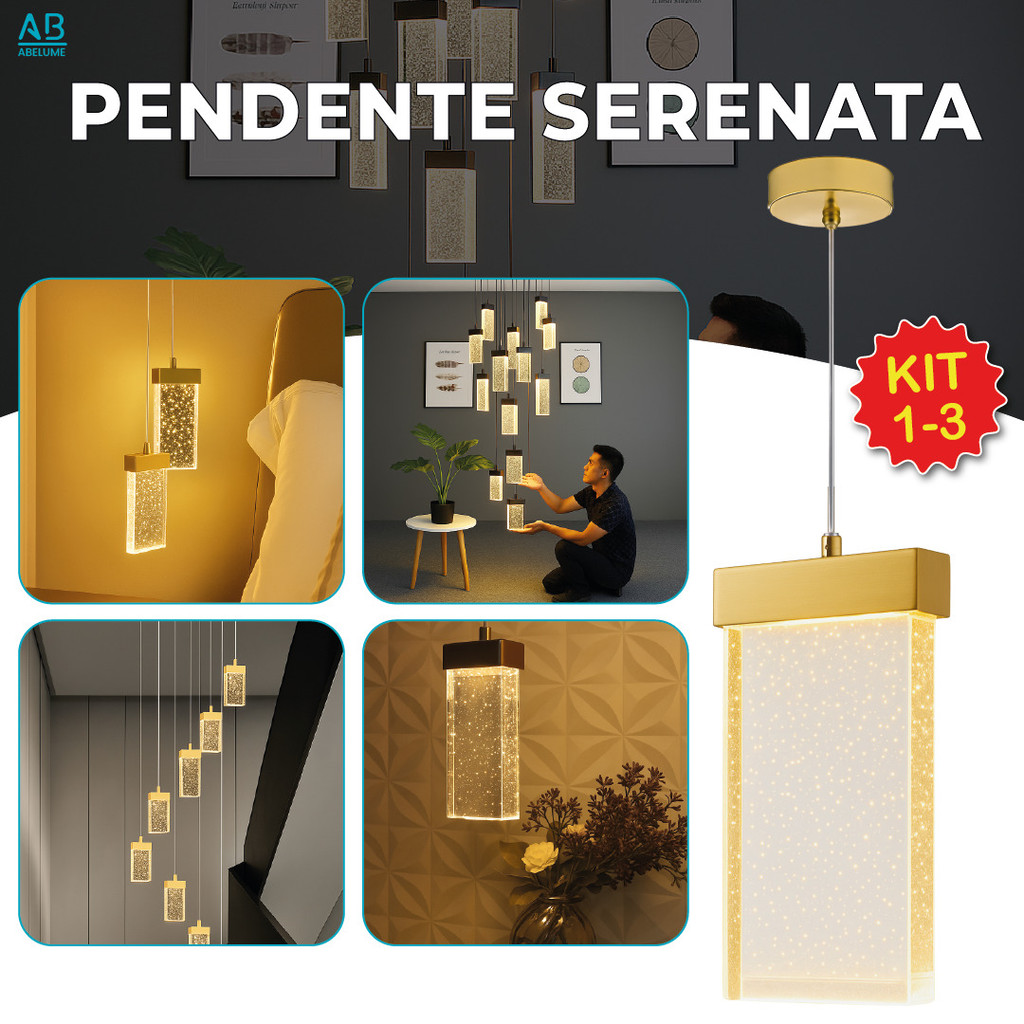 Luminária Lustre Pendente de Cristal Led Retangular Dourado de Luxo 3 — Decoração