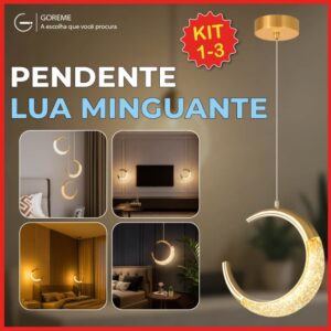 Luminária Lustre Pendente Led Lua Crescente Minguante Dourado Luz