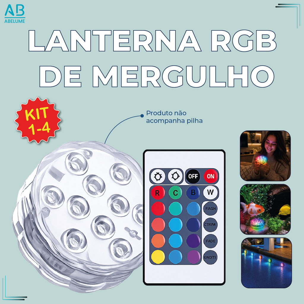 Luminária para Piscina Led Spot RGB Submersível com 16 Cores Piscina