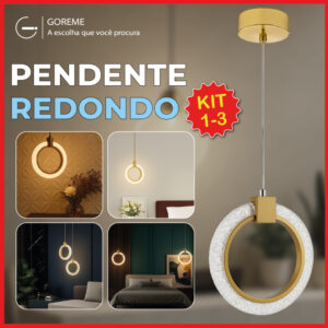Luminária Pendente Anel Arco Redondo de Cristal Led Dourado Moderno