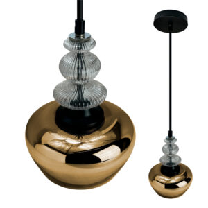 Luminária Pendente Clear Gold de Vidro Inowar Tamanho de 1,40cm Sala
