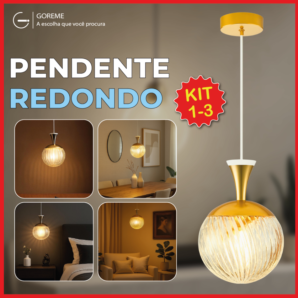Luminária Pendente Lustre Redondo de Luxo Cristal Dourada Moderna Com