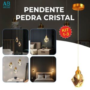 Luminária Pendente Pedra de Cristal Led de Luxo Moderno Dourado 3