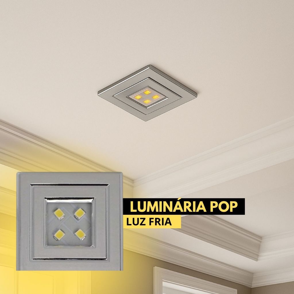 Luminária Pop Quadrada De Embutir Lumitek Luz Fria Para Móveis