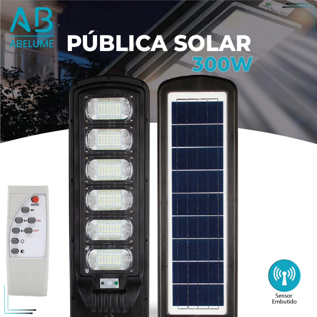 Luminária Solar Led 300W Pública Rua Poste Prova D'água Com Sensor — Decoração