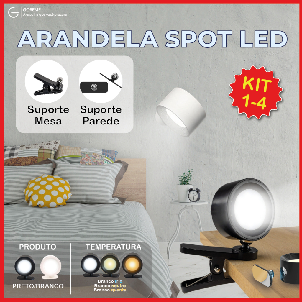 Luminária Spot Led 8W Arandela Cabeceira Luz de Parede 3 Tons de Luz