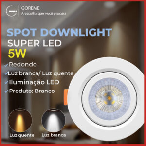Luminária Spot Led Redondo Direcionável 5W Embutir Gesso Teto Luz