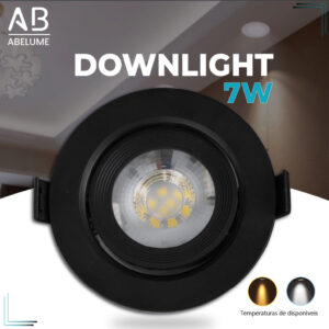 Luminária Spot Led Redondo Direcionável 7W Embutir Gesso Teto Preto