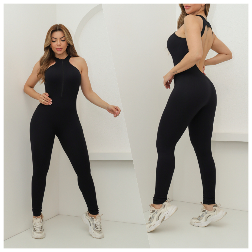 Macacão Fitness Feminino Yoga Esportivo Canelada Poliamida Academia