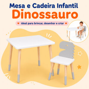 Mesa Cadeira Infantil Dinossauro Madeira Brinquedo Mobiliário Quarto