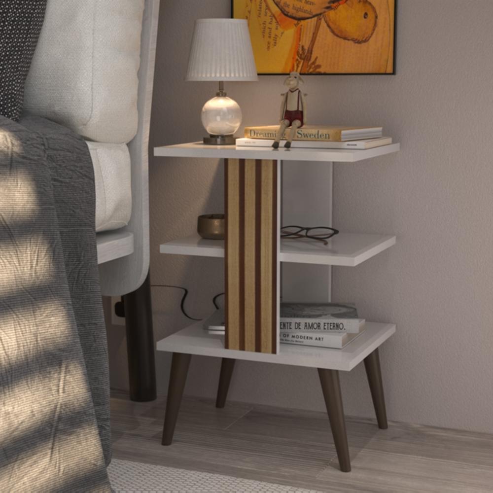 Mesa de Cabeceira Retro Com Ripado 3D e Prateleira Mesa de Quarto