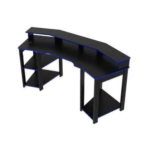 Mesa Gamer Escrivaninha 3 Prateleiras Cpu Quarto Preto Azul