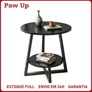 Mesa Lateral Redonda Pequena Mármore 2 Prateleiras Moderna