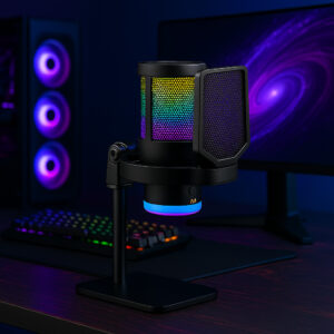 Microfone Condensador RGB Gamer com Redução de Ruído Conexão Tipo C