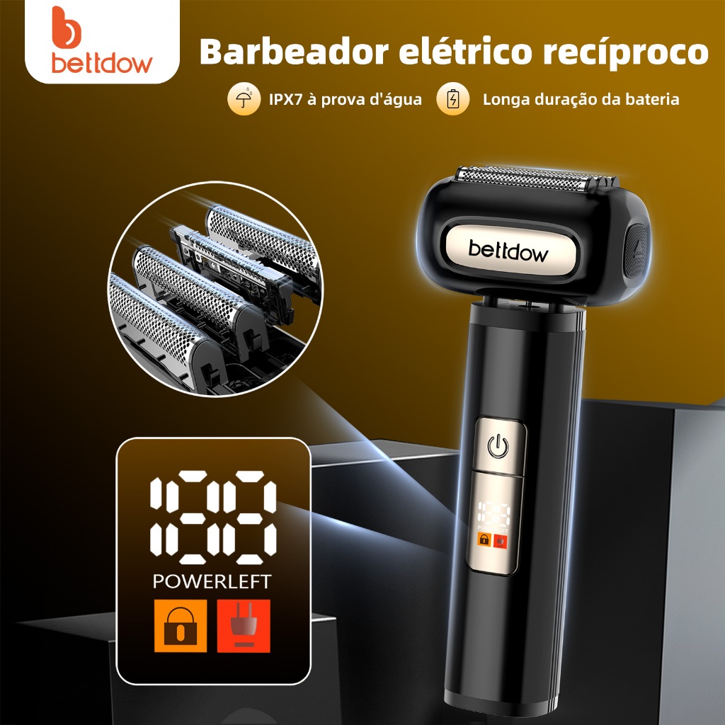 Mini Barbeador Portátil Bettdow USB 4 Lâminas 6800rpm IPX7 À Prova