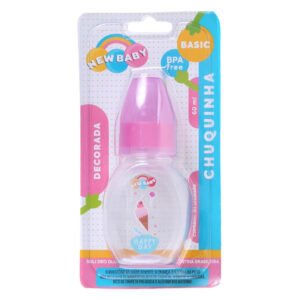 Mini Mamadeira New Baby Chuquinha Rosa Bico Pvc Decorada 60ml