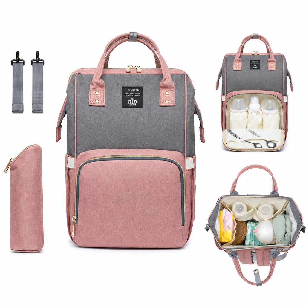 Mochila Bolsa Maternidade Lequeen Original Porta mamadeira Menina