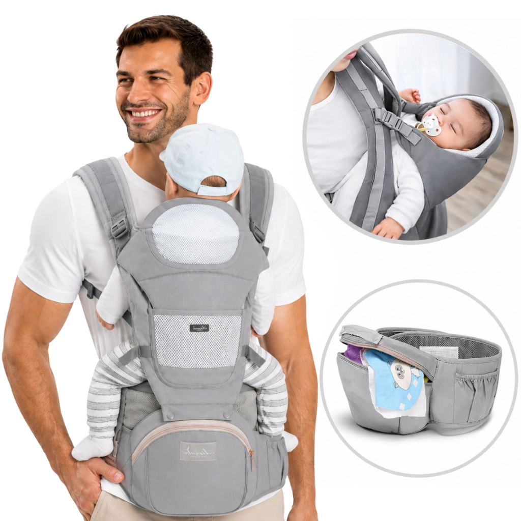 Mochila Canguru 3 em 1 Banco Passeio Para Bebê Premium Bolsa