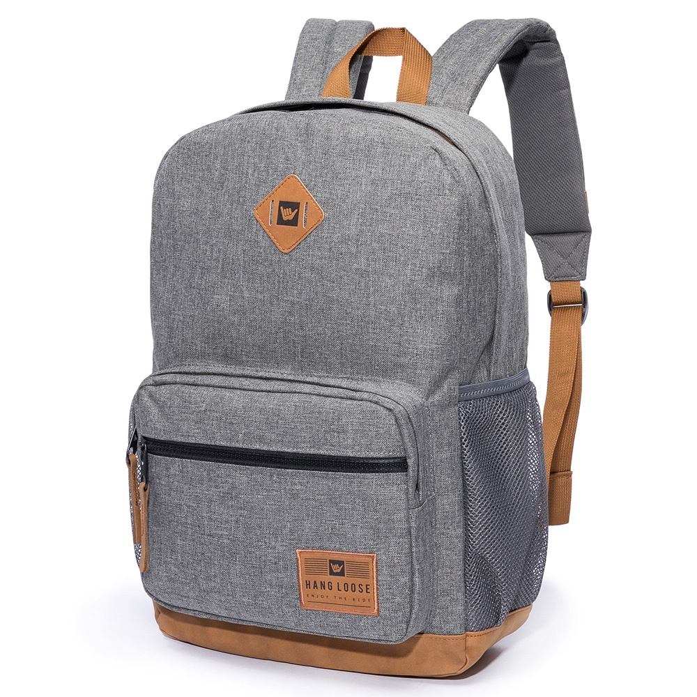 Mochila Hang Loose Cinza Moda Casual Unissex Escolar — Bolsas e Mochilas