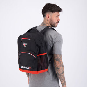 Mochila São Paulo Esportiva Preta e Vermelha e Branca