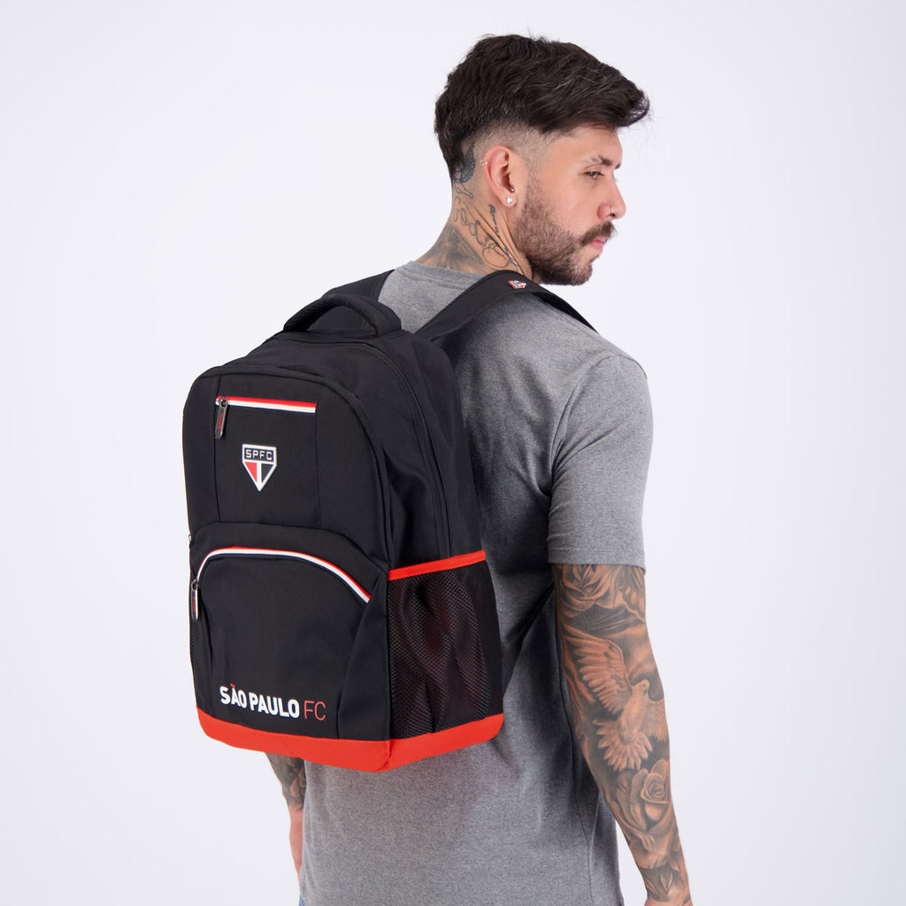 Mochila São Paulo Esportiva Preta e Vermelha e Branca — Bolsas e Mochilas