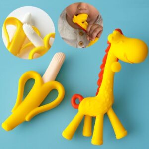 Mordedor Silicone Escovinha Dentição Banana e Girafa Brinquedos para