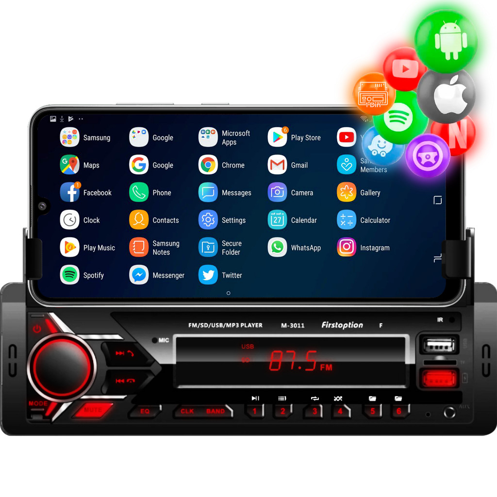 MP3 Player Som Automotivo Bluetooth USB SD FM 1 Din Com Suporte Para