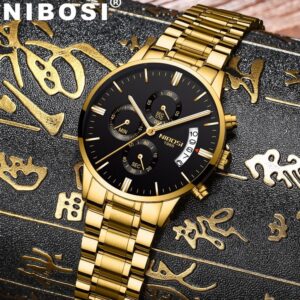 Nibosi 2309 Relógio masculino de luxo de aço inoxidável à prova