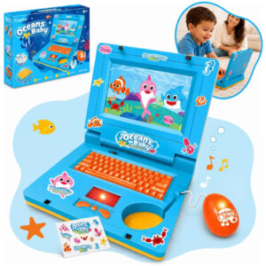 Notebook Latop Infantil Educativo Musical Luz Som Fundo do Mar Azul