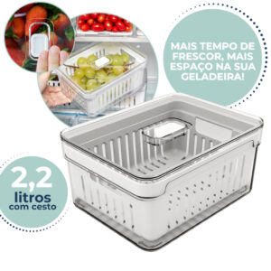 Organizador de Geladeira 2,2L Acrílico Para Alimentos Frutas Legumes